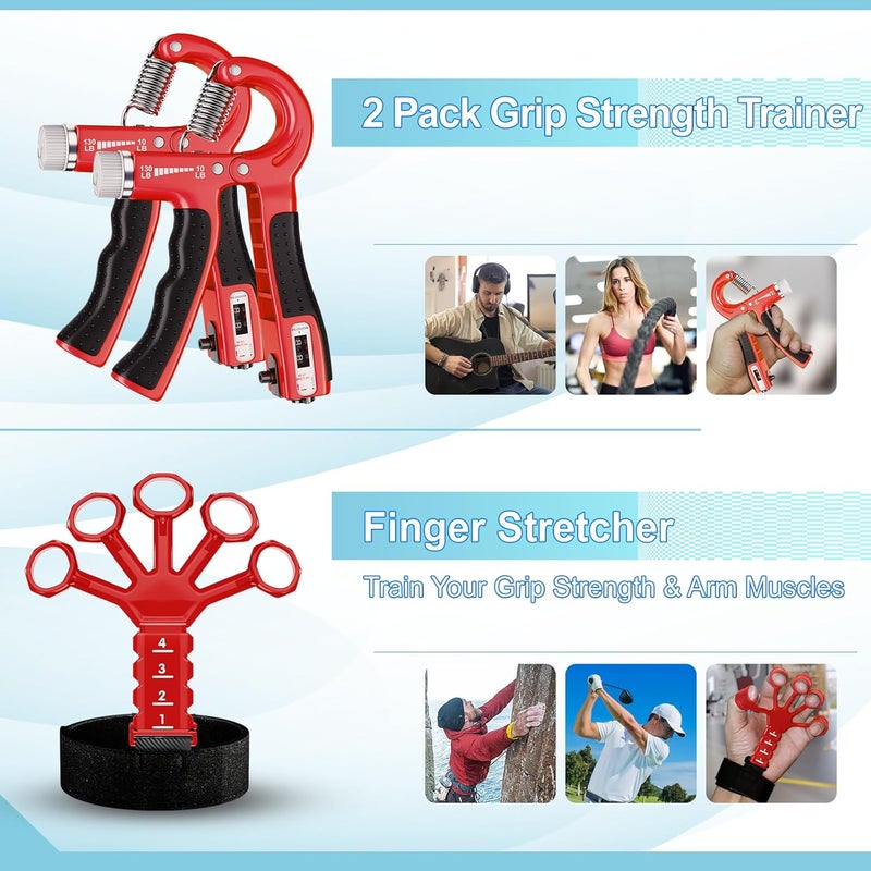 ACOTANT Grip Strength Trainer(5 Pack) with Finger Exerciser, Hand Grip Strengthener, Finger Stretcher,Grip Ring & Stress Relief Ball for Muscle Building and Injury Recover with Carry Bag - Image 4